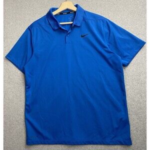 Nike Men’s Size Large Golf Polo Shirt Blue Dri-FIT Logo Activewear Short Sleeve